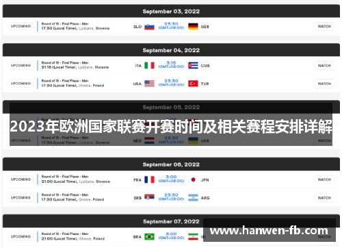 2023年欧洲国家联赛开赛时间及相关赛程安排详解