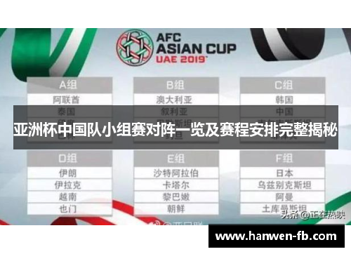 亚洲杯中国队小组赛对阵一览及赛程安排完整揭秘