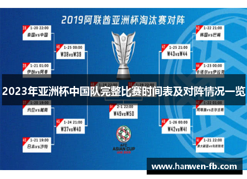 2023年亚洲杯中国队完整比赛时间表及对阵情况一览